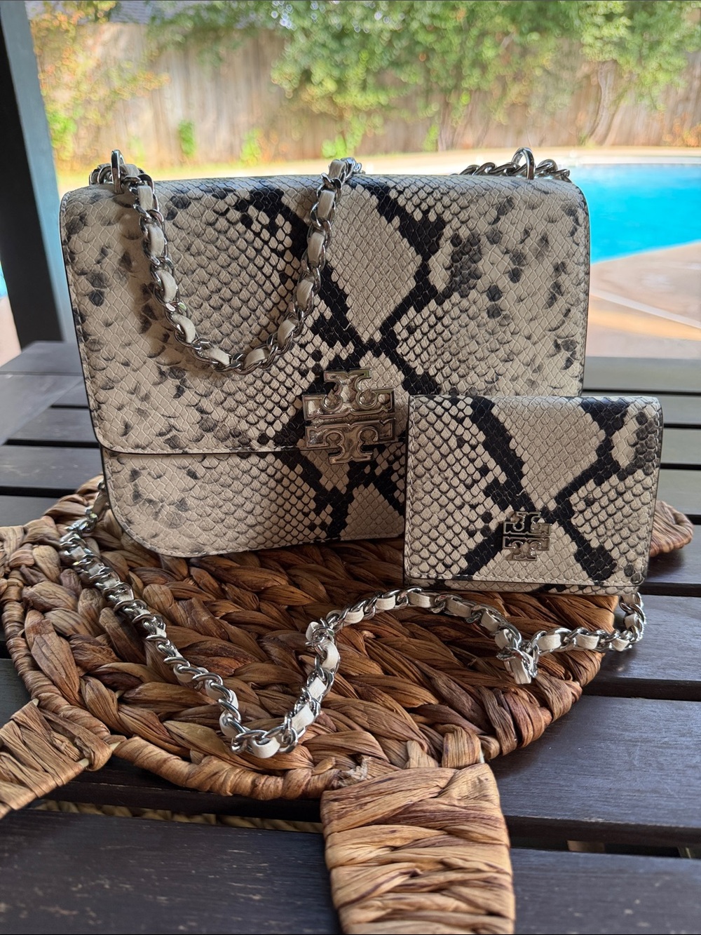Tory Burch Britten Snake-Embossed Shoulder bag w/ matching wallet NWOT